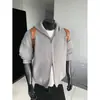 Cardigã de tricô com capuz pesado 800g para outono e inverno, unissex, marca moderna estilo americano, casaco casual de corte solto
