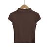 CL2427-24 Primavera Novo Estilo Francês Pure Desire Meia Alta Coleira Splice Bag Manga Slim-fit Base Short T-shirt