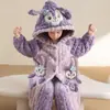 Pijama Infantil para Meninas, Inverno em Fleece Coral, Espessado, Com Veludo, Para Crianças Maiores, Conjunto de Robe de Comprimento Médio, Roupa de Casa para Meninas