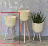 Estante para Flores de Madera Paja Tejida Madera Maciza Estante para Flores Sala de Estar Planta Verde Ratán Tejido Cesta de Flores Tejida de Piso Balcón Estante para Macetas