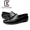 CKVUSAMG artículos genuinos piel de vaca de primera capa piel de cocodrilo mocasines para hombre invierno forro polar casual sin cordones zapatos de cuero para hombre