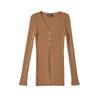 Suéter elegante sexy de punto para mujer con abertura en el bajo, 2023 otoño e invierno, cuello en V, tres botones, manga larga, cárdigan abrigo