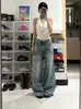Venta Directa de Fábrica Jeans Rectos Vintage Desgastados para Mujer, Tallas Grandes, Petite, Tipo Pera, Pantalones Adelgazantes Ajustados de Pierna Ancha