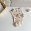 Calcetines para Mujer Otoño Nuevo Retro Lazo Rizado Pequeño Floral Jk Calcetines de Mujer Estilo Ins Calcetines de Algodón Peludo Pequeño Floral