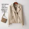 Chaqueta de Cuero Genuino Haining de Estilo Nuevo para Primavera y Otoño Transfronteriza para Mujer, Corta, Tallas Grandes, Corte Ajustado, Chaqueta Versátil de Piel de Oveja Negra