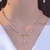 Colar de Pérolas Moderno de Alta Qualidade com Pingente de Cisne Roxo para Mulheres, Corrente de Clavícula Versátil Elegante de Luxo Nichado