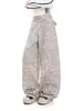 Jeans Estampa de Leopardo com Senso de Design de Nicho Americano Unissex 2026 Novo Retro Solto Emagrecedor Versátil Calças de Perna Larga