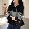 Sudadera con capucha de retazos a rayas nueva de primavera y otoño para mujer, estilo perezoso, holgada, estilo coreano, Ins, moda casual, tendencia superior