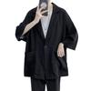 Terno masculino estilo Hong Kong, moda verão 2022, tamanho grande, solto, manga de sete pontas, fino, azul claro, para homens