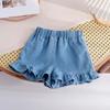 Conjunto de dos piezas de camiseta y pantalones cortos vaqueros de estilo coreano con estampado floral para niñas de verano