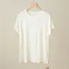 Camiseta Feminina de Lyocell e Lã Macia, Gola Redonda Estreita, Manga Curta, Fina, Elástica, Slim Fit, Roupas de Verão Femininas