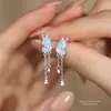 Pendientes Originales de Plata de Ley S925 con Borla y Mariposa Luminosa para Mujer, Diseño Fresco y de Moda, Pendientes de Lazo Estilo Bosque