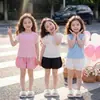 Camisa de Verano de Manga Corta Estilo Coreano para Niñas, Top de Bebé Elegante y Lindo con Diseño de Flor 3D, Conjunto de Dos Piezas Moderno para Niños