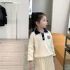 Casual Girls Academy Style Terno de malha Outono Novo estilo coreano Estilo leve de luxo Camisa de malha Saia Conjunto de duas peças