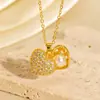 Colar de Amor Transfronteiriço com Pedras Doces Incrustadas para Mulheres Cobre Banhado a Ouro Real Zircônia Microincrustada Coração Vazado em Forma de Coração Corrente Simples para Clavícula