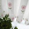 Tecido com Padrão Pequeno de Bambu, Cortina de Café com Margaridas Rosas, Meia Cortina para Cozinha Pequena, Bordado Computadorizado, Cortina de Janela, Tela de Janela em Estilo Pastoral