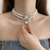 Collar de Perlas de Doble Capa con Gota de Agua Incrustada de Diamantes Lujo Accesible Estilo Retro de Palacio Nicho Cadena para la Clavícula Popular en Ins Elegante Collar