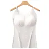 Camisola Sexy de Lujo Sedosa con Escote en V de Encaje, Copas Fijas Integradas Sin Costuras, Camiseta sin Mangas Versátil de Corte Ajustado para Mujer
