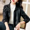 Chaqueta de Cuero Chaqueta de Cuero Haining Corta de Moda para Mujer Piel de Cabra Nueva Chaqueta Elegante Primavera y Otoño 2025