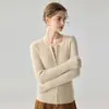 Suéter 100% Cachemir Puro para Mujer Cardigan de Canalé Cuello Redondo Doble Cremallera Abrigo Cálido Elegante Versátil Prendas de Punto Adelgazantes