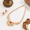 Collar con Colgante de Corazón Recortado Exagerado Popular Transfronterizo Set de Pendientes Moda para Mujer Aleación Flor Joyería Nupcial