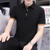 Camiseta de manga corta tipo POLO para hombre, nueva marca de moda 2025, informal, de verano, con cuello alto y seda helada.