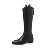 Botas de Caballero Western de Pierna Recta Larga con Corte en V 2026 Invierno Tacón Medio Grueso Punta Fina Sencilla Caña Alta Largas para Mujer, Tallas 40-42
