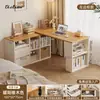 Mesa de canto em madeira maciça para uso doméstico, escrivaninha de estudo e escrita com estante, mesa integrada, penteadeira de quarto, mesa de computador em L ao lado da cama