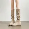Botines plisados de pelo para Otoño e Invierno para Mujer Botines interiores nuevos Birkenstock 2025 Botas hasta la rodilla Punta redonda Marrón