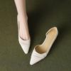 Emagrecedoras Versáteis Luxuosas Bico Fino Primavera/Verão 2023 Novas Sapatos de Couro de Vaca Amêndoa de Camada Única com Dobras de Salto Médio Baixo para Mulheres
