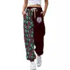 Pantalones jogger casuales de otoño 2024 transfronterizos europeos y americanos con estampado, corte ajustado, cintura alta, cordón y diseño de retazos