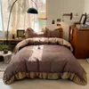 2026 Novo Conjunto de Roupa de Cama de Renda Franzida Conjunto de Quatro Peças Estilo INS Coração Girly Francês Capa de Edredom Lençol Conjunto de Três Peças para Estudantes