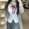 Cárdigan de Punto de Dos Piezas Manga Larga Cintura Ceñida Estilo Universitario Abrigo JK Suéter Japonés para Mujer Cuello en V Holgado traje