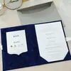 Invitaciones de Boda de Terciopelo Azul Real con Sello Blanco en Relieve, Tarjeta de Respuesta Dorada Estampada en Acrílico, Juego Completo de Invitaciones de Boda