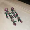 Pendientes Largos con Borla de Flor y Hoja Incrustados con Diamantes Super Brillantes de Aguja de Plata, Pendientes Estilo Palacio Vintage, Pendientes de Lujo Ligero de Gama Alta