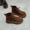 Botas Martin de cuero de vaca hechas a mano para comercio exterior, suela gruesa, nueva colección otoño/invierno, punta redonda, suela suave, botines de caña alta, botines cortos casuales de cuero genuino para mujer