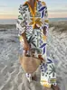 Moda Feminina 2025 Primavera e Outono Estampa Digital 3D Personalidade Tendência Marca Cor Vibrante Camisa de Manga Longa Traje Casual