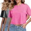 Camiseta de algodón puro para mujer, estilo retro americano lavado, 230 g, de verano, top corto de manga corta de alta costura, moderno para chicas calientes