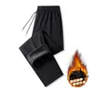 Calças masculinas de algodão transfronteiriças para uso ao ar livre, calças casuais juvenis com forro de fleece, calças à prova de vento e quentes, calças retas de inverno, calças esportivas para estudantes