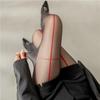 Meias Fio de Nylon Cruzadas Sexy Quente para Mulheres, Meias Pretas de Alta Transparência, Pernas Bonitas, Aparência Emagrecedora, Meia-Calça Ultra Fina com Listras Verticais Vermelhas, Mais Alta