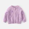 Nuevo Cárdigan Suéter para Niñas Princesa Flor Tridimensional Suéter de Cuello Redondo Chaqueta de Algodón de Color Sólido Suéter Tesoro de Clase A para Mujer