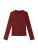 Camiseta de manga larga para mujer de mezcla de lana con dobladillo enrollado relajado, nueva colección otoño/invierno 2026, corte ajustado, favorecedora, casual, top versátil