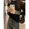 Camiseta base de punto negra de cuello medio alto para mujer, otoño e invierno 2025, suéter interior para mujer de otoño e invierno, top de manga larga para mujer