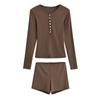 Otoño FS506-24 Nuevo estilo europeo y americano INS Blogger Camiseta de manga larga con cuello redondo y pantalones cortos Traje informal
