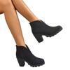 Botas de Moda de Inverno 2025 Transfronteiriças com Zíper Lateral de Salto Alto para Mulheres Novas Tamanho Grande Salto Grosso Boca em V Botas Curtas Retrô Desejo