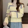 Suéter único de punto trenzado vintage estilo coreano para otoño e invierno 2026, nuevo, con cuello en V, bloques de color a rayas, elegante y adelgazante