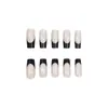 Modelo de Venda Quente para Comércio Exterior: Unhas Postiças Quadradas de Média Duração na Cor Nude Francês com Borda Preta Simples e Elegantes - 24 Peças Venda por Atacado