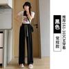 Traje de gasa con cordón y pantalones de pierna ancha para mujer, nuevo verano, suelto, de cintura alta, fino, informal, sencillo, combina con todo, para ir al trabajo.