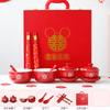 Cerámica para recién casados, tazón, palillos, taza para tostadas, caja de regalo, juego de platos con palabra feliz roja, regalo de boda para pareja recién casada