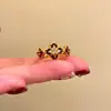 Anillo Abierto de Flor con Circonita Chapado en Oro Real de 18 Quilates Nicho de Alta Gama Lujo Ligero Exquisito Joyería Roja para Mujeres